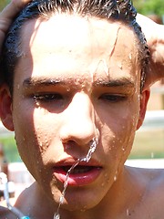Wet twinks brandishing their hard-ons in the sun - Gay boys pics at Twinkest.com