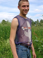Naughty outdoor enthusiast Hubert playing with his cock on a green meadow - Gay boys pics at Twinkest.com