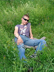 Naughty outdoor enthusiast Hubert playing with his cock on a green meadow - Gay boys pics at Twinkest.com