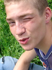 Naughty outdoor enthusiast Hubert playing with his cock on a green meadow - Gay boys pics at Twinkest.com
