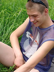 Naughty outdoor enthusiast Hubert playing with his cock on a green meadow - Gay boys pics at Twinkest.com