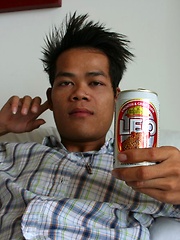 16 photos of a cute Asian boy sipping beer before guzzling cum - Gay boys pics at Twinkest.com
