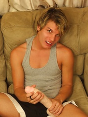 Blonde twink boy plays with huge white dildo - Gay boys pics at Twinkest.com