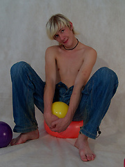 Blond twink Mark has fun with some balls on set, before getting his fat twink cock out for a play... - Gay boys pics at Twinkest.com