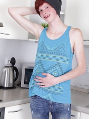 Skinny redhead twink Elijah Young jerks off in kitchen. - Gay boys pics at Twinkest.com